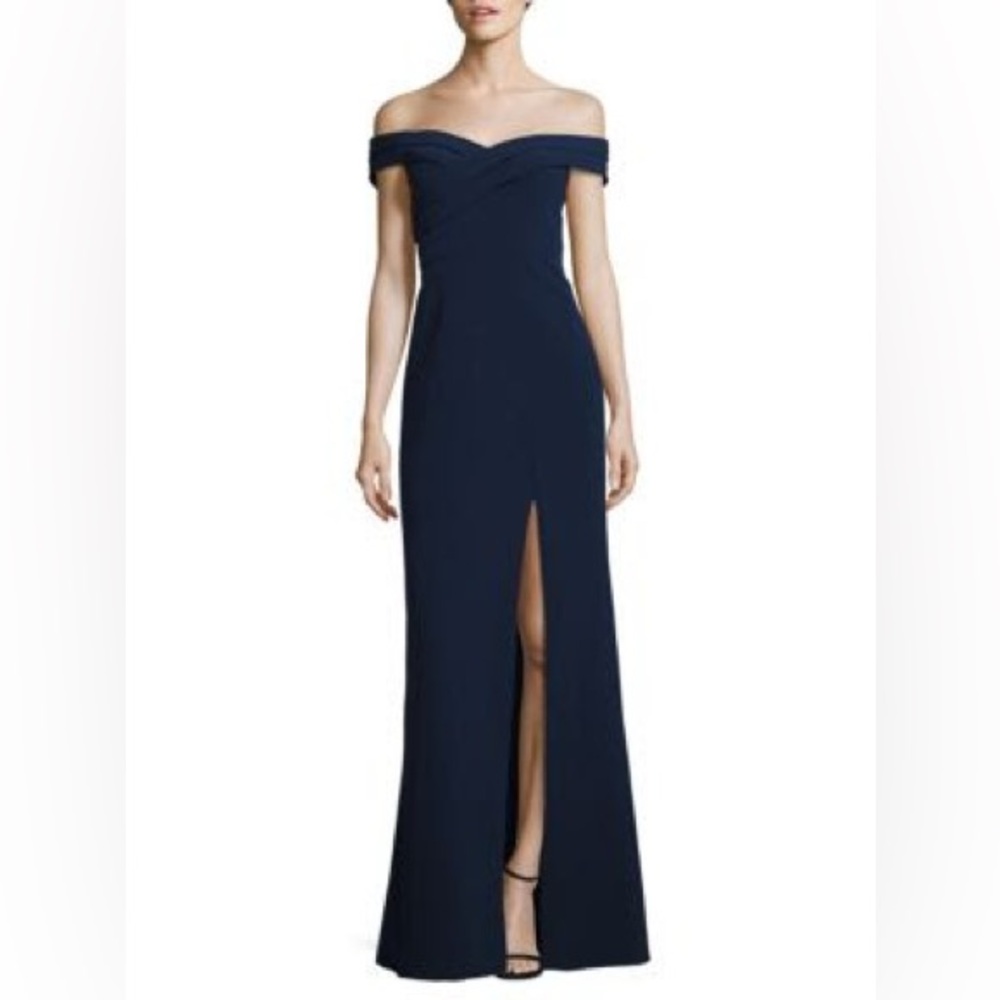 Elegant Off-Shoulder Black Crepe Evening Dress